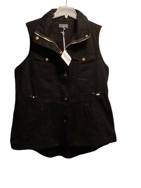 Brand new women's xl Duffield Lane Black vest with gold accents.